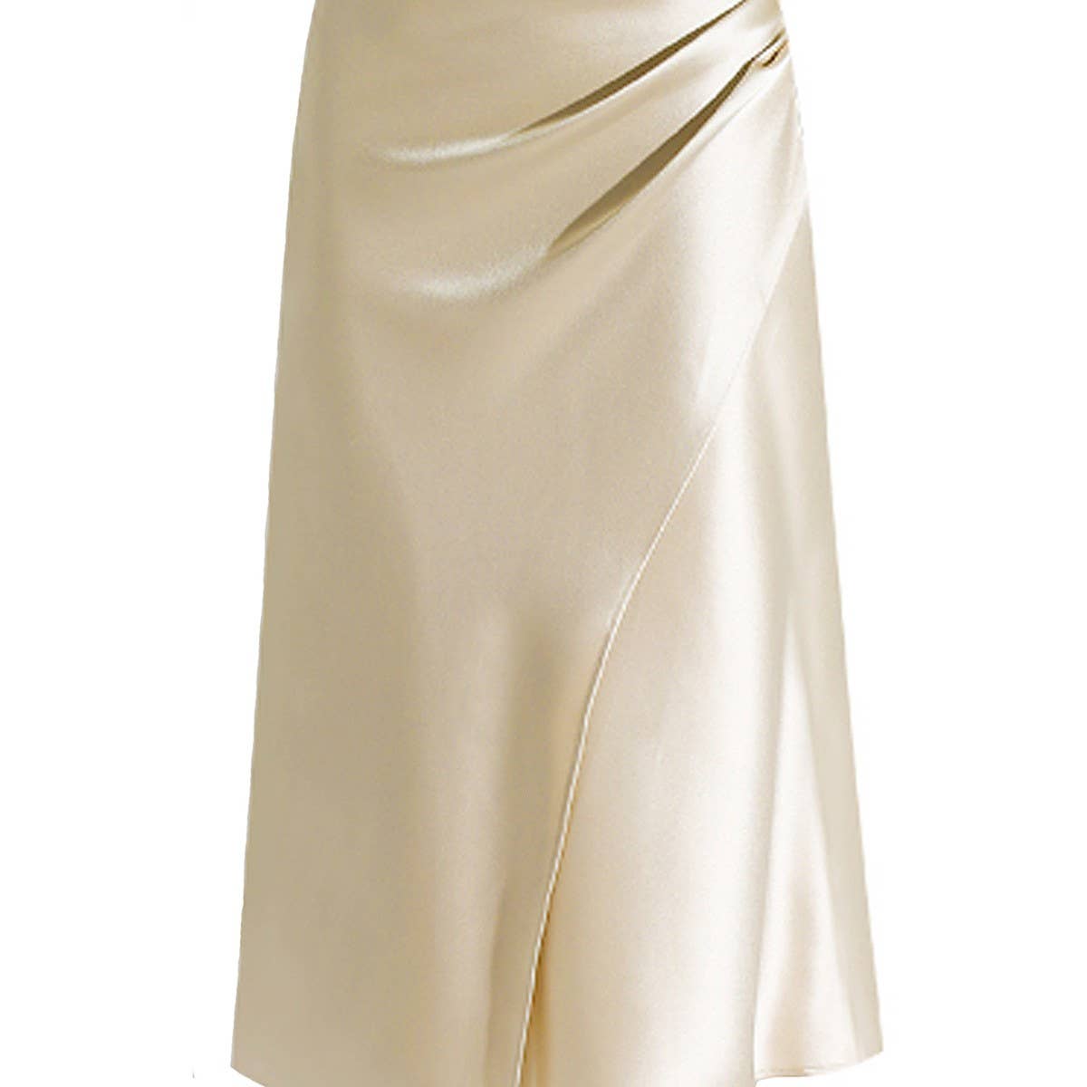 HIGH WAIST SATIN PLEATED SLIT MAXI SKIRT