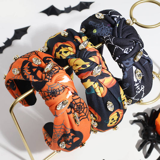 VINTAGE RHINESTONE SKULL KNOTTED HEADBAND