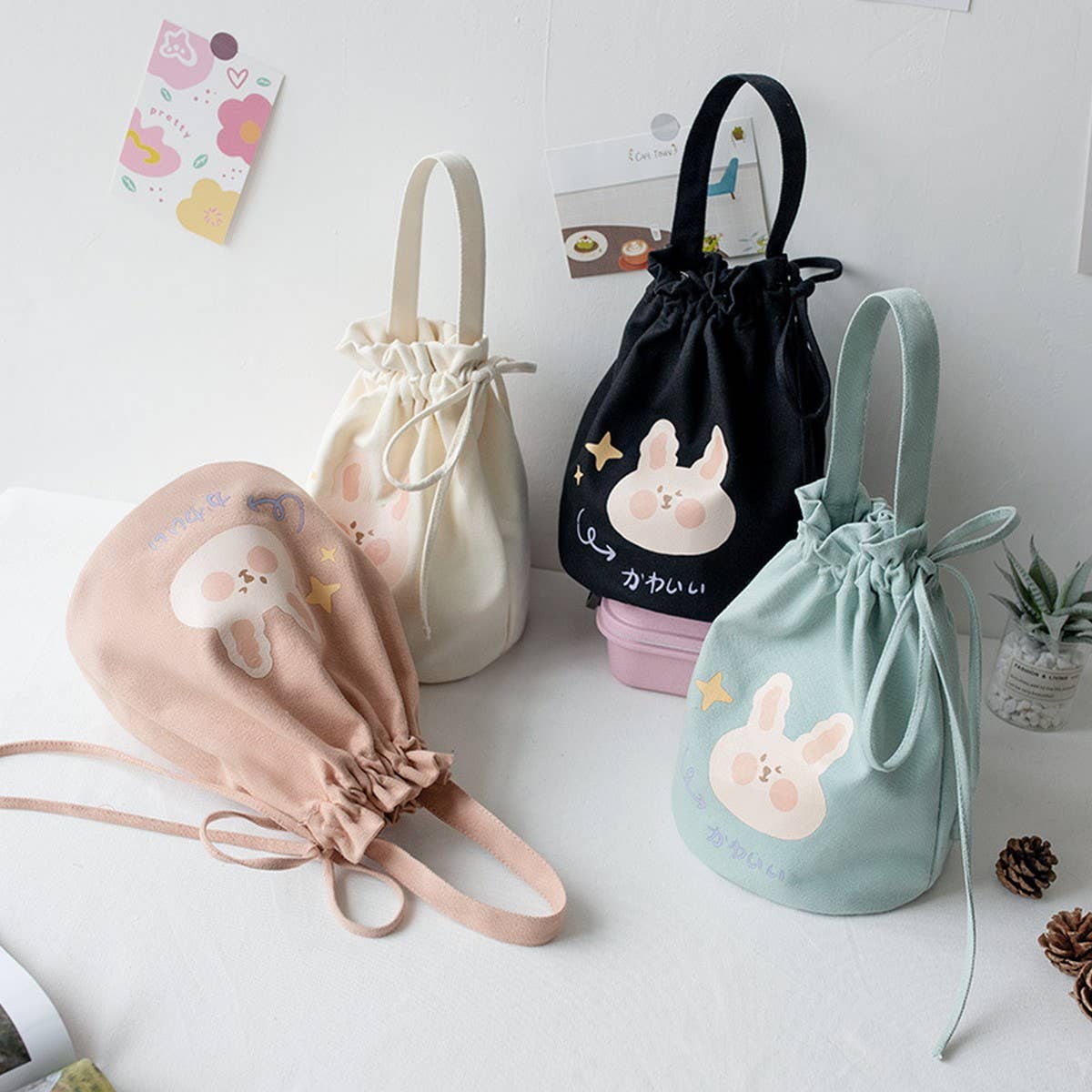 Cute Canvas Drawstring Bucket Bag for Students_CWAB5669