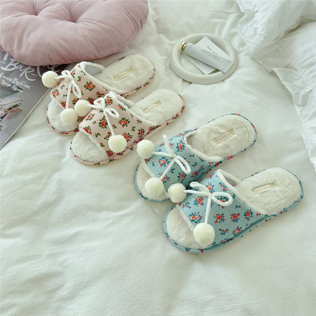 WOMEN'S WINTER FUR BALL STYLE OPEN TOE SLIPPERS