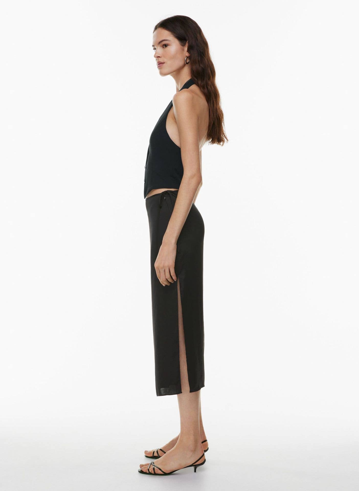 LACE UP SATIN SKIRT HIGH WAIST SLIT STRAIGHT SKIRT