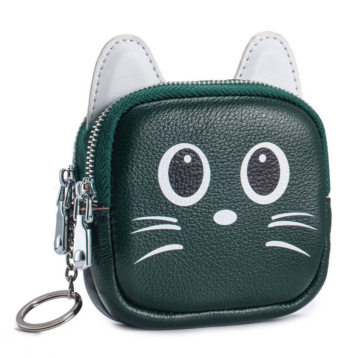 Cute Cat Leather Wallet ? Double Zipper Pouch_CUAB00383