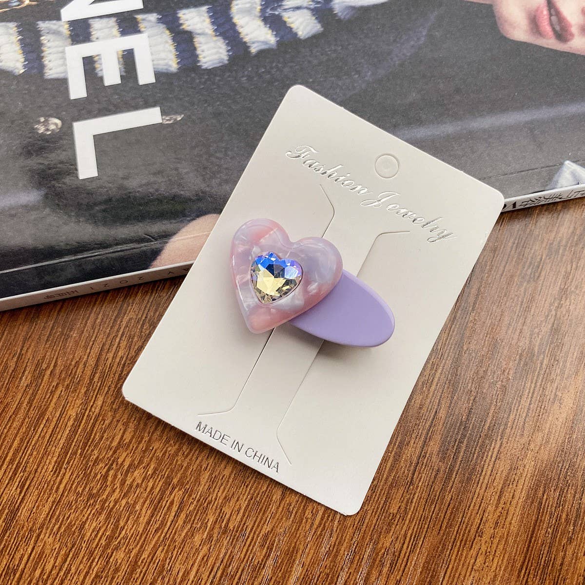 Children's cute heart-shaped diamond hairpin_CWAHA0730