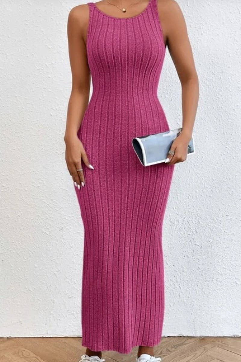 CWDMD3029_SLEEVELESS SUSPENDER LONG KNITTED DRESS