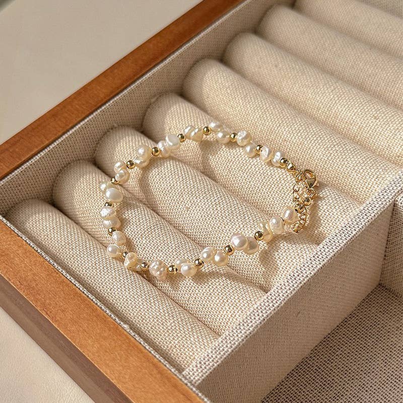 A bracelet woven from natural freshwater pearls