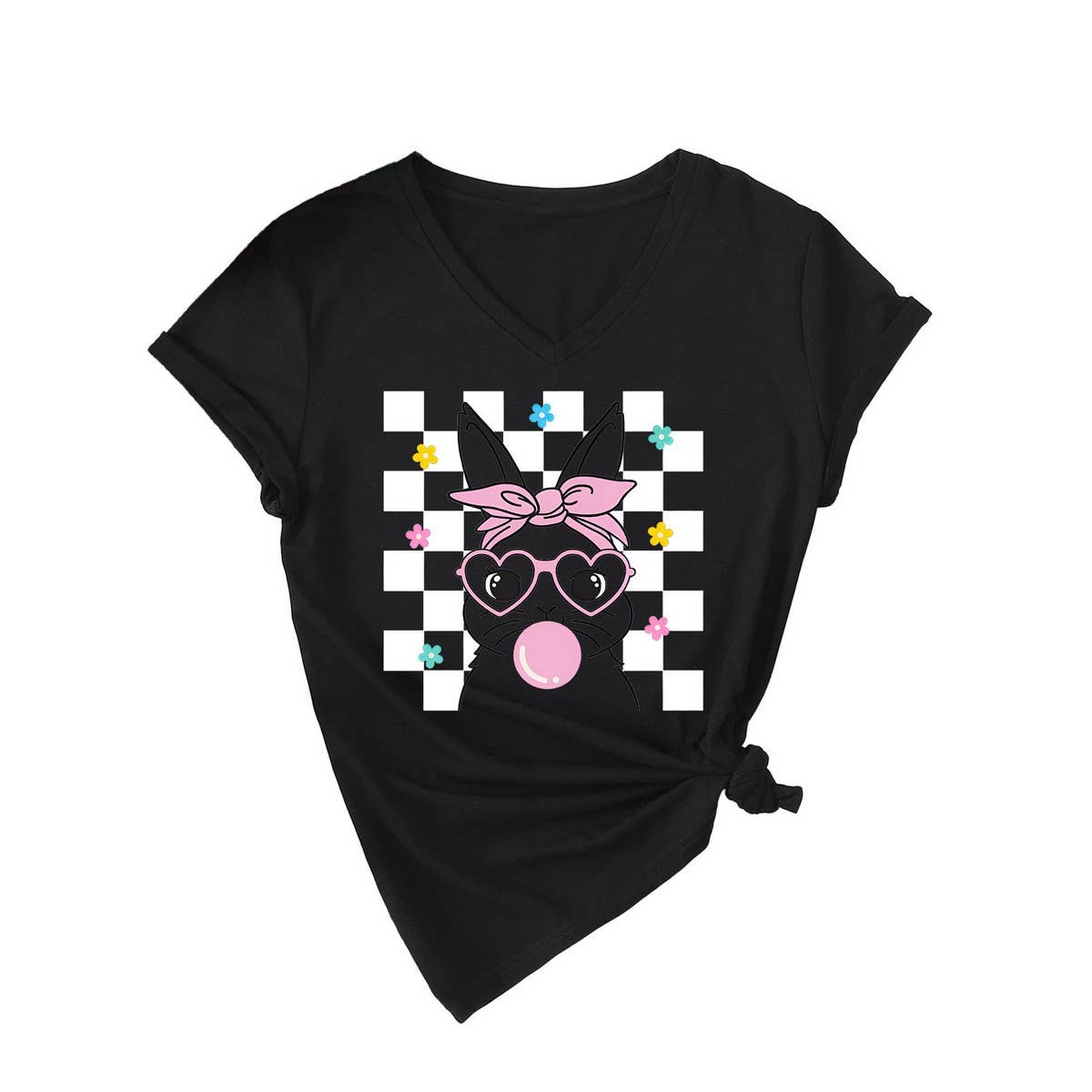 EASTER CUTE BUBBLE BUNNY CASUAL V NECK TEES_CWTTS0811