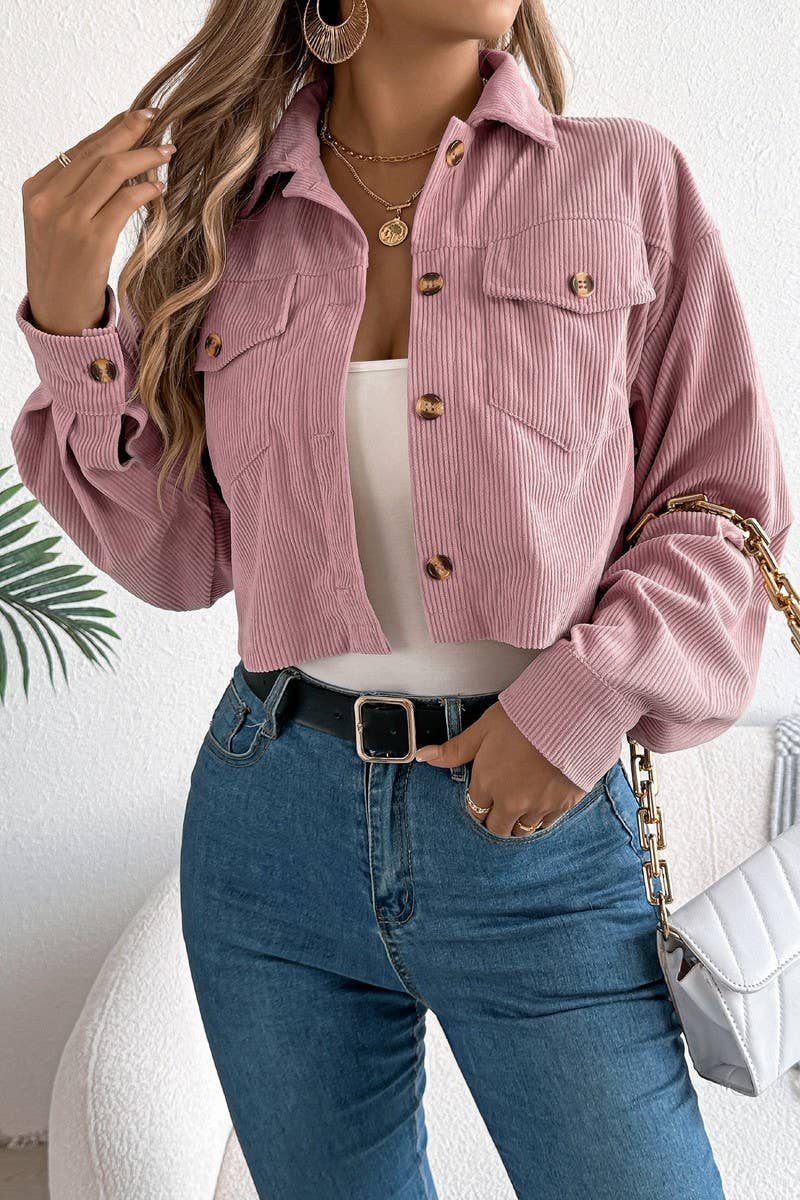 CWOCO1213_CASUAL CORDUROY POCKET CROPPED JACKET