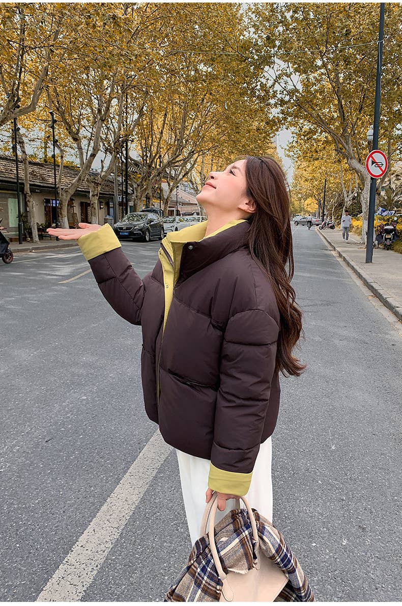 Short standing collar loose thick padded jacket