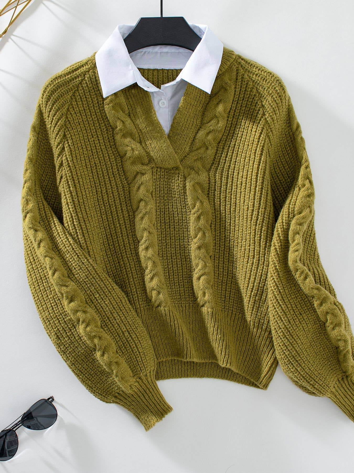 SHIRT COLLAR PATCHWORK FAKE TWO-PIECE SWEATER