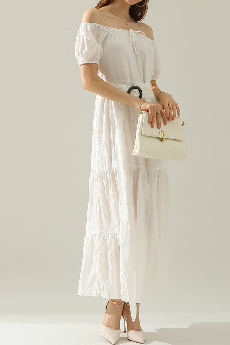 CWDMD545_SHORT SLEEVE TIERED OFF SHOULDER MAXI DRESS