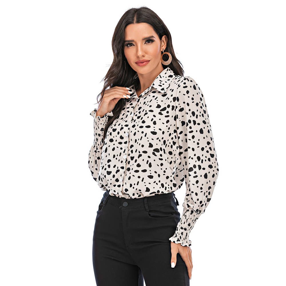 LAPEL SLIM-FIT POLKA-DOT CASUAL SHIRT