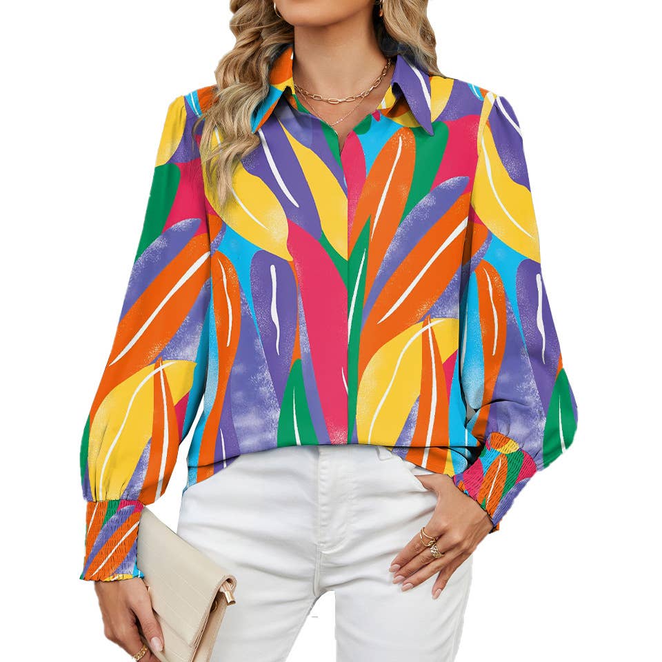 LAPEL FLORAL PRINT CASUAL LONG-SLEEVED SHIRT