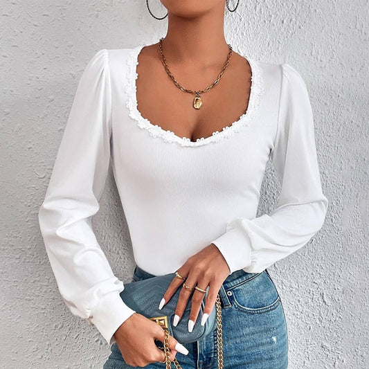 V-NECK PUFFY SLEEVE SLIM FIT ALL-IN-ONE T-SHIRT