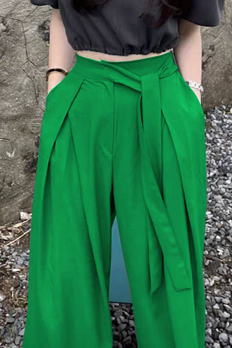 CWBLP00918_ELEGANT GREY DRAPEY WIDE-LEG PANTS FOR WOMEN