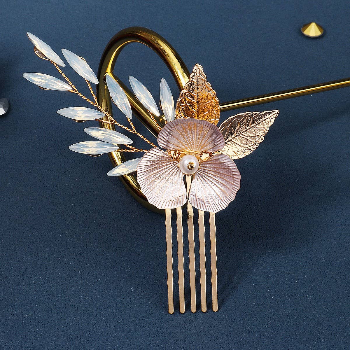 Gold Floral Bridal Hair Comb ? Gem Elegant Piece