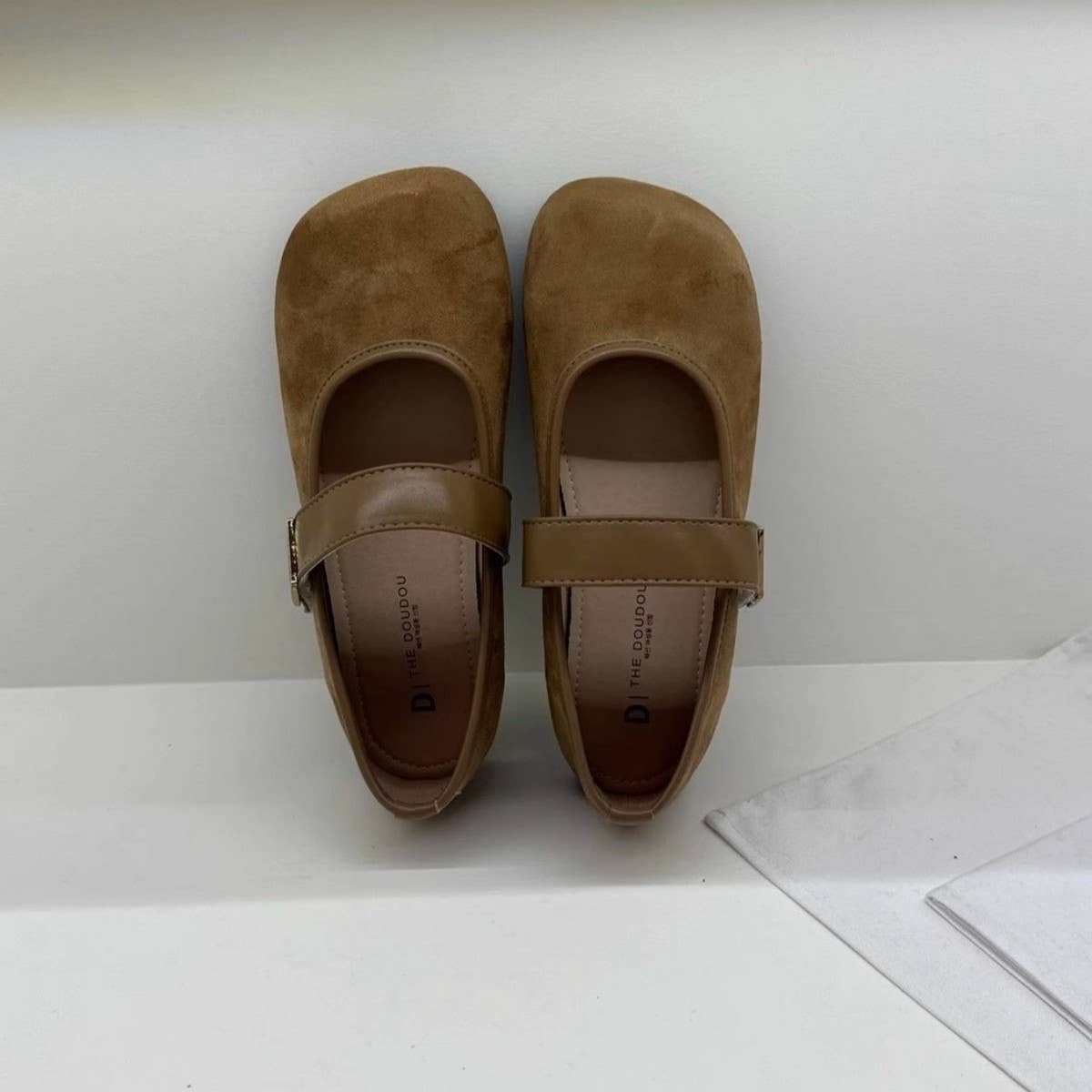 Flat Suede Mary Janes with Metal Buckle