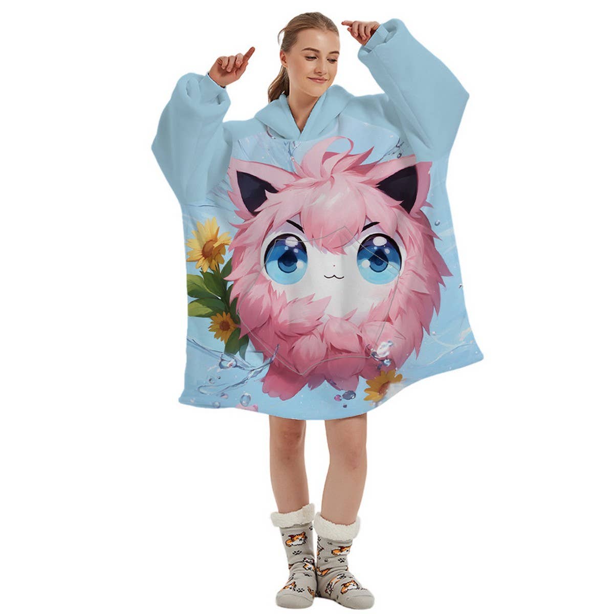 Double-Layer Sherpa Fleece Hoodie Blanket Wear