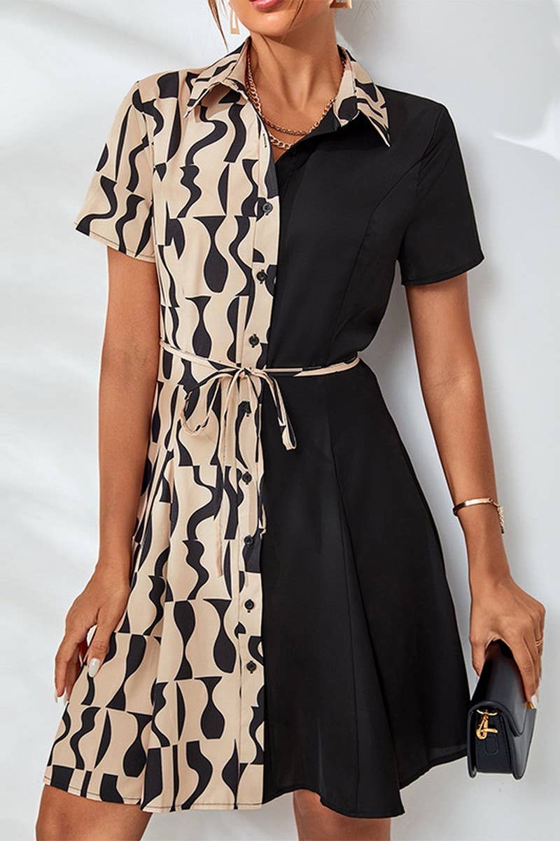 CWDSD7890_ELEGANT COLORBLOCK BELTED A-LINE MIDI DRESS