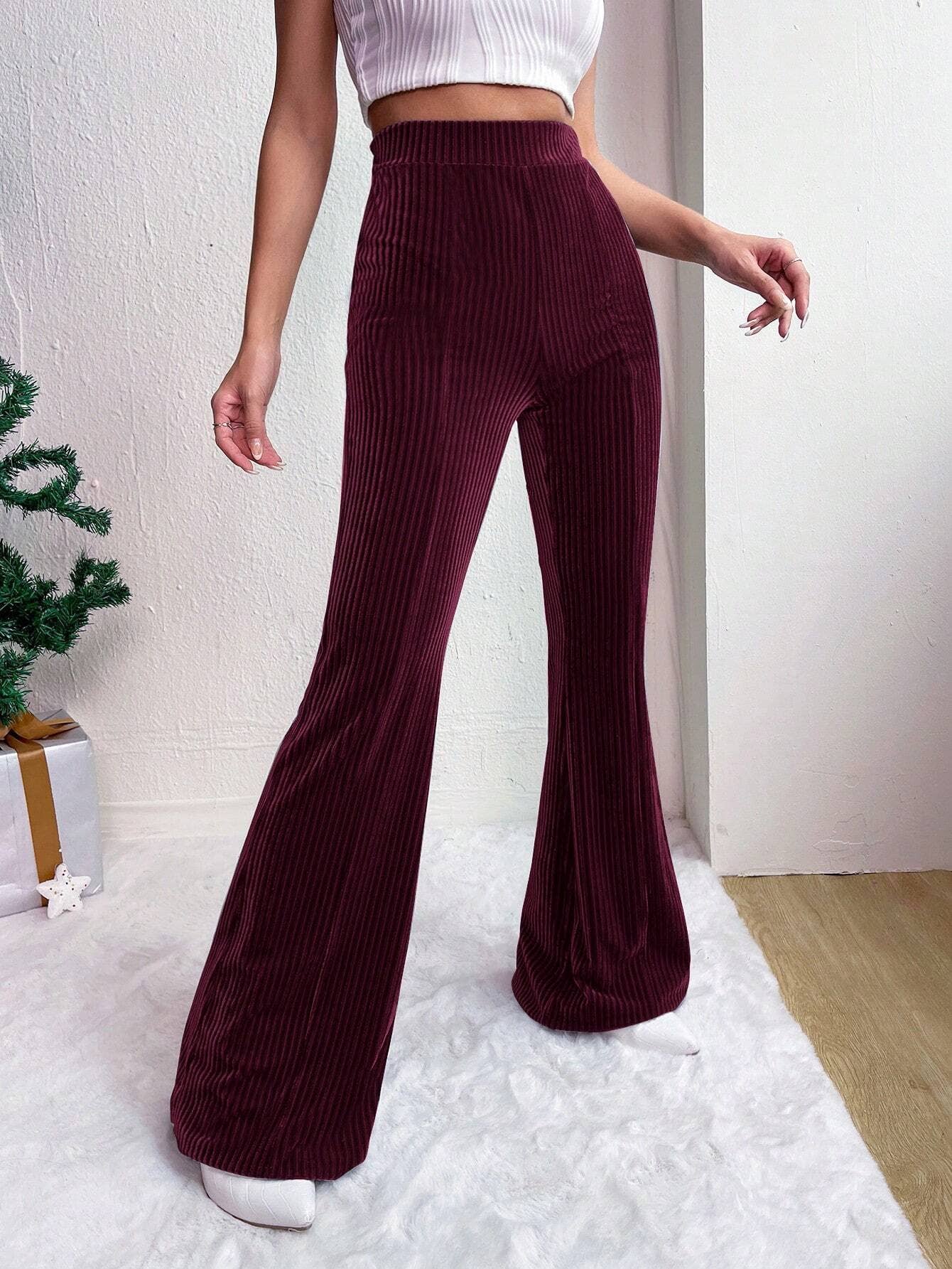 HIGH-WAISTED CORDUROY BELL BOTTOMS WIDE-LEG PANTS