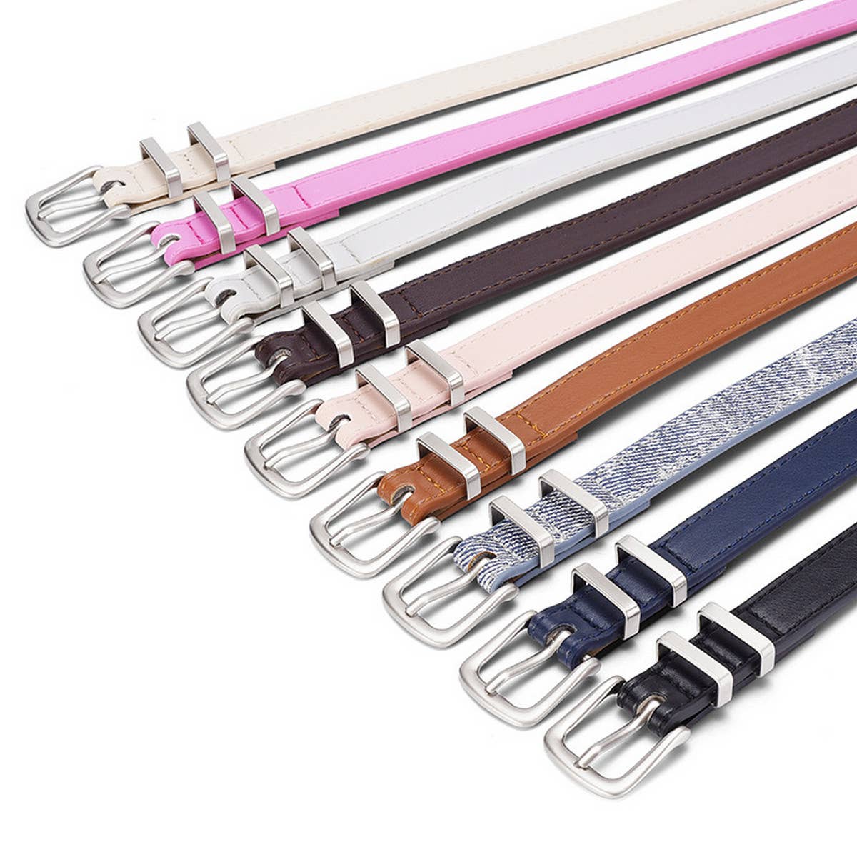 SIMPLE NEW MULTI-COLOR SILVER BUCKLE BELT_CWABE0586