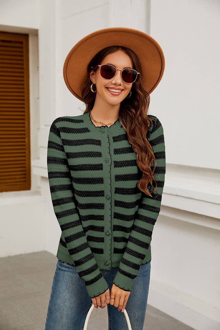 Striped sweater button knit cardigan coat