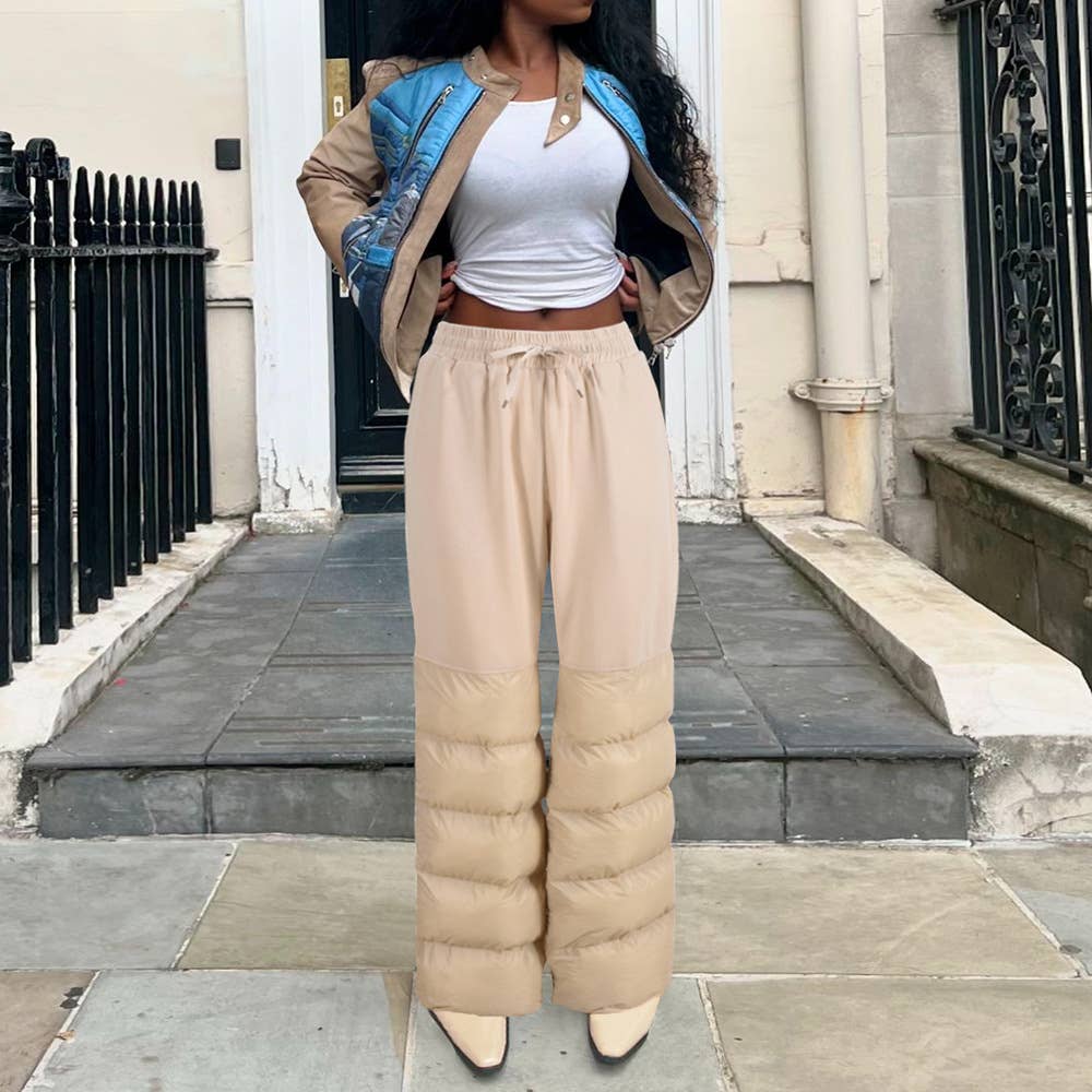 SPLICED COTTON PADDED FASHION CASUAL PANTS