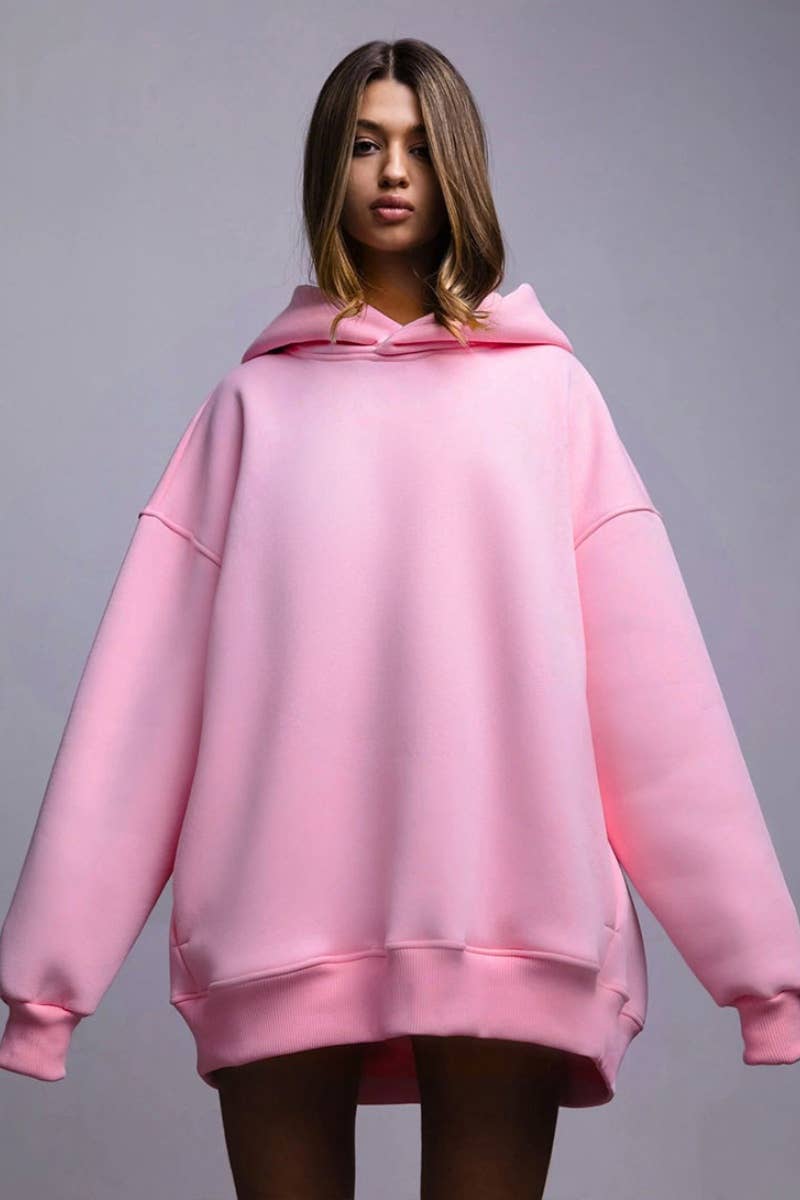 CWOHOL0661_SOLID COLOR LOOSE HOODED LONG-SLEEVED HOODIE