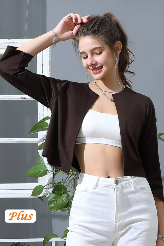 CWOBL105-P_SOLID OPEN FRONT 3/4 SLEEVE JACKET BLAZER