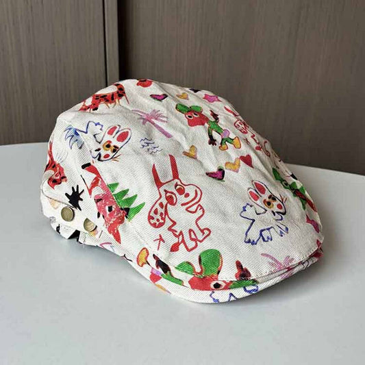 RETRO FUNNY GRAFFITI FORWARD CAP BERET_CWAB2899