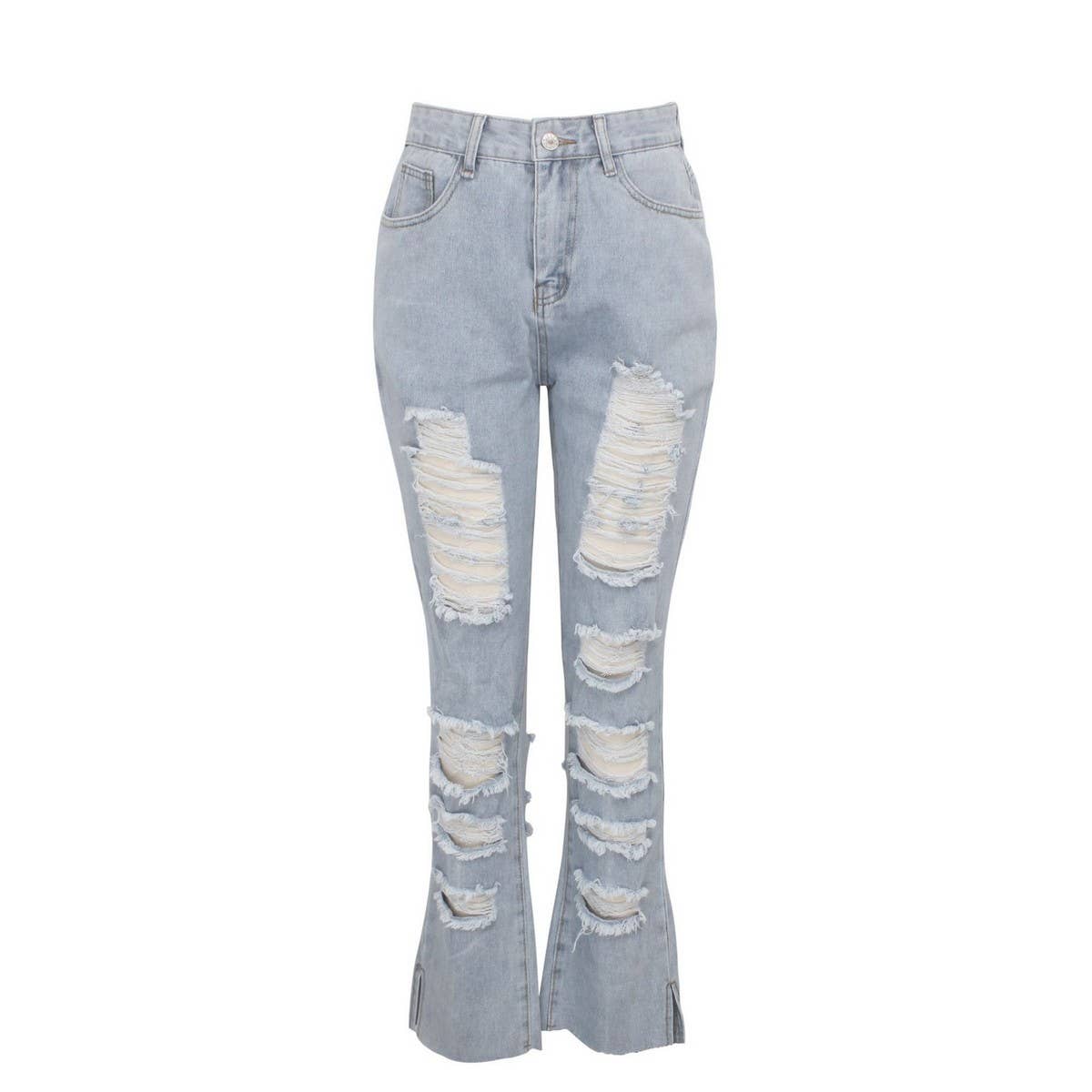 WOMENS HOLE TASSEL STRAIGHT DENIM PANTS_CWJP0085