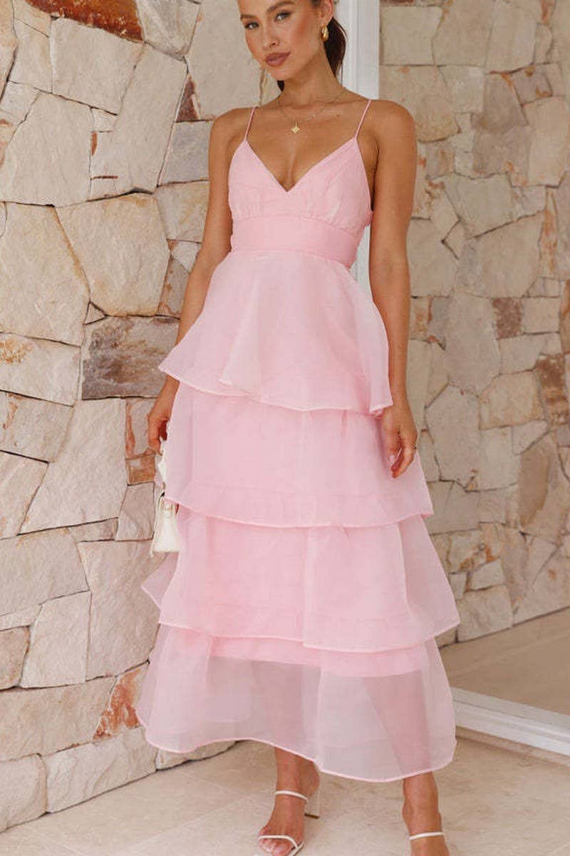 CWDHL1070_BACKLESS SUSPENDER PLEATED DRESS SLIM FIT DRESS