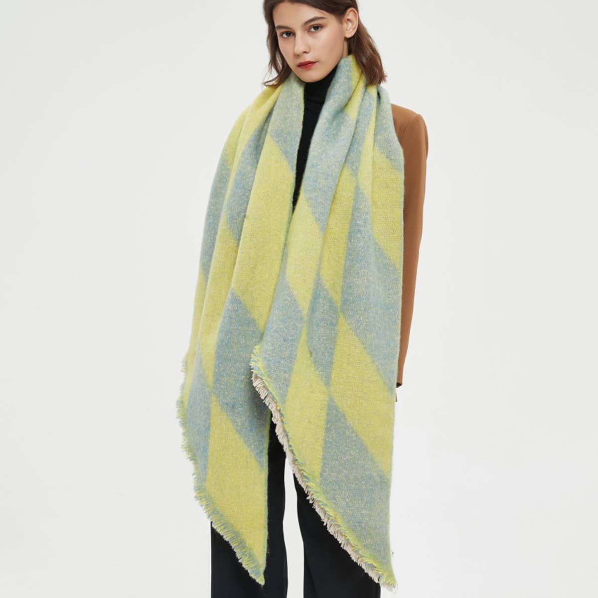 Diamond Pattern Scarf-Chunky Loop Yarn Winter Wrap