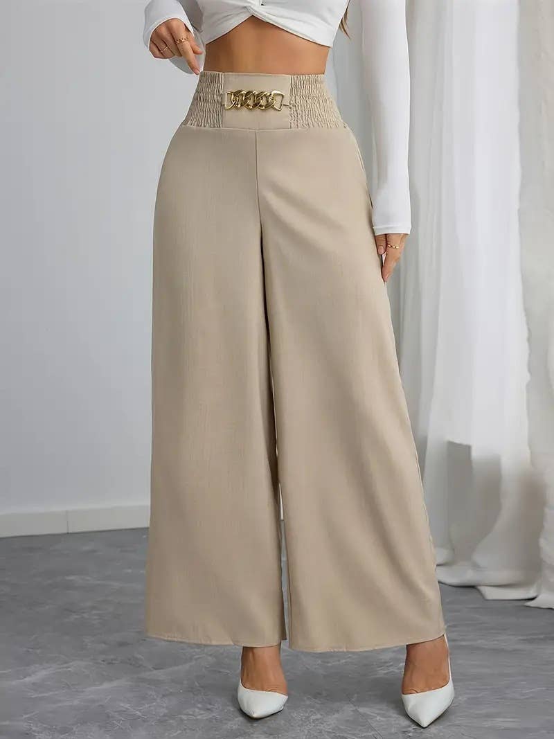 COMMUTER SOLID CHAIN SPANKING WIDE-LEG PANTS