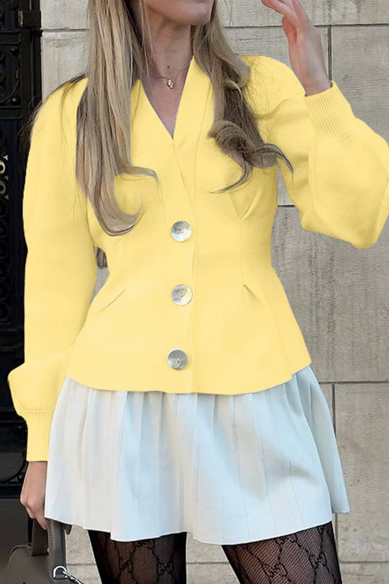 CWOSWL07509_V-NECK BUTTON LONG-SLEEVED KNITTED SWEATER