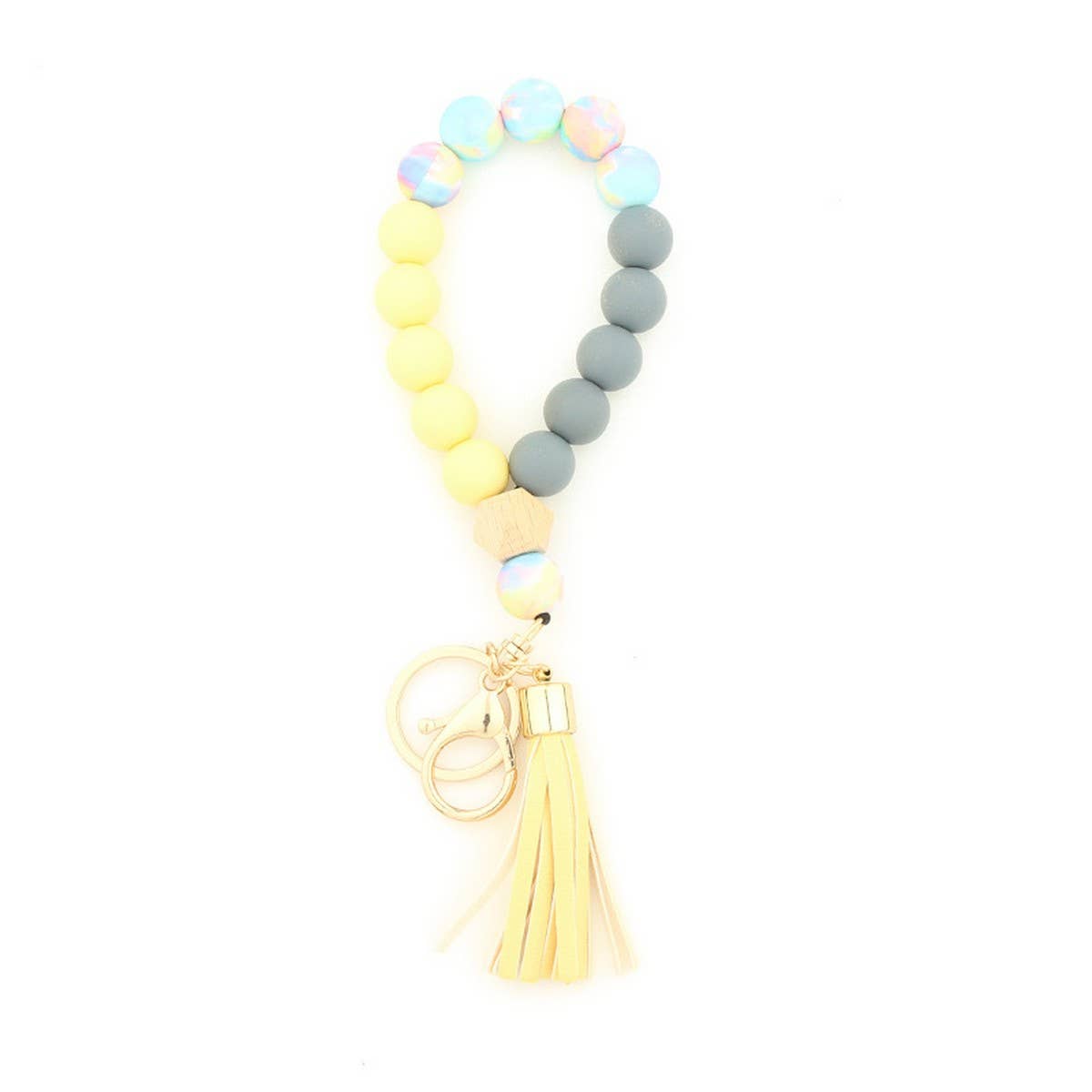 Silicone & Wood Bead Bracelet with Leather Keychain