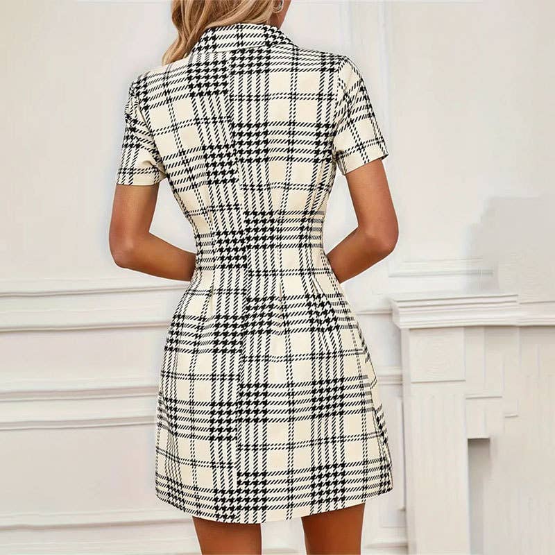Waist thousand birds plaid short dress