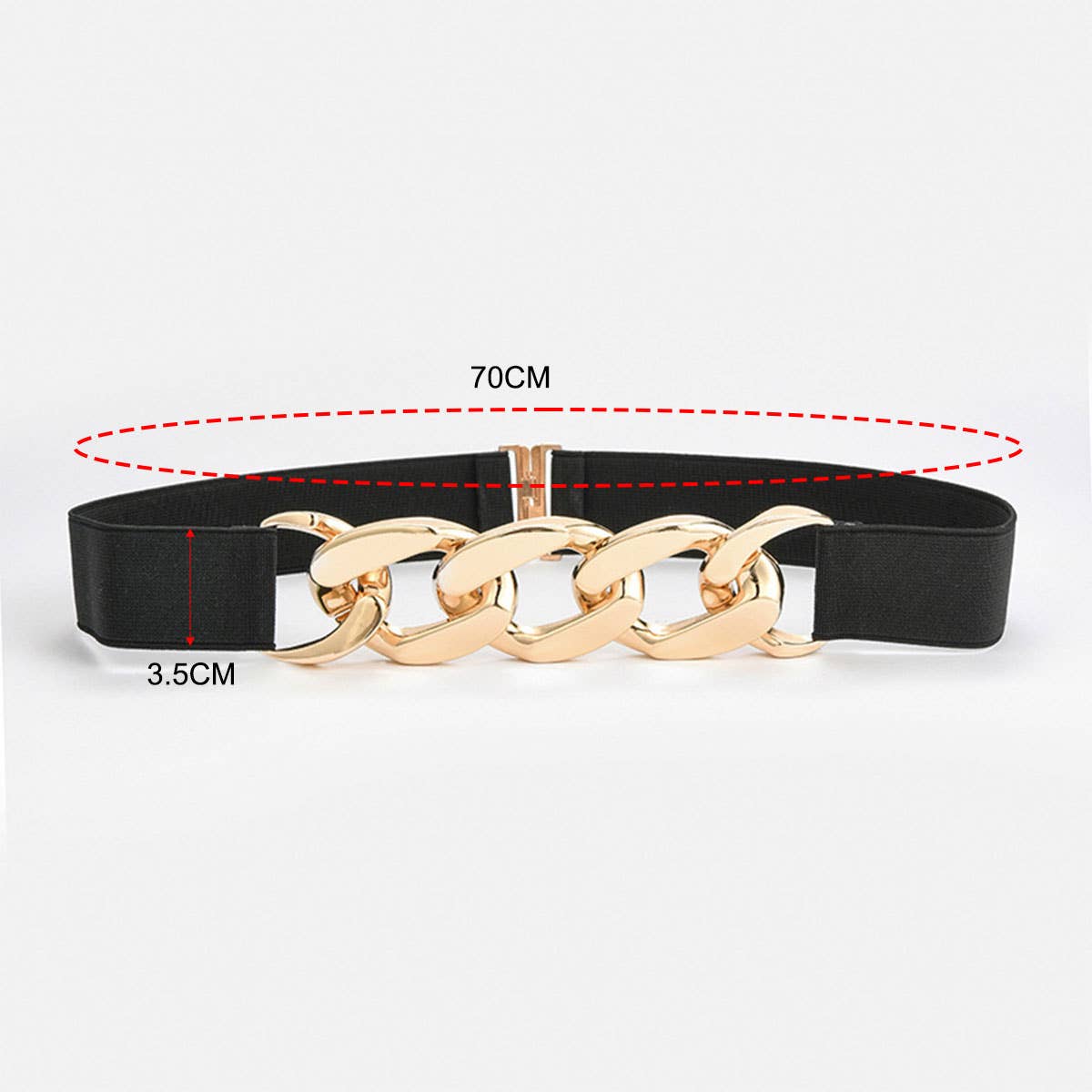 SILVER,GOLD CHAIN BLACK STRETCH BELT_CWABE0191