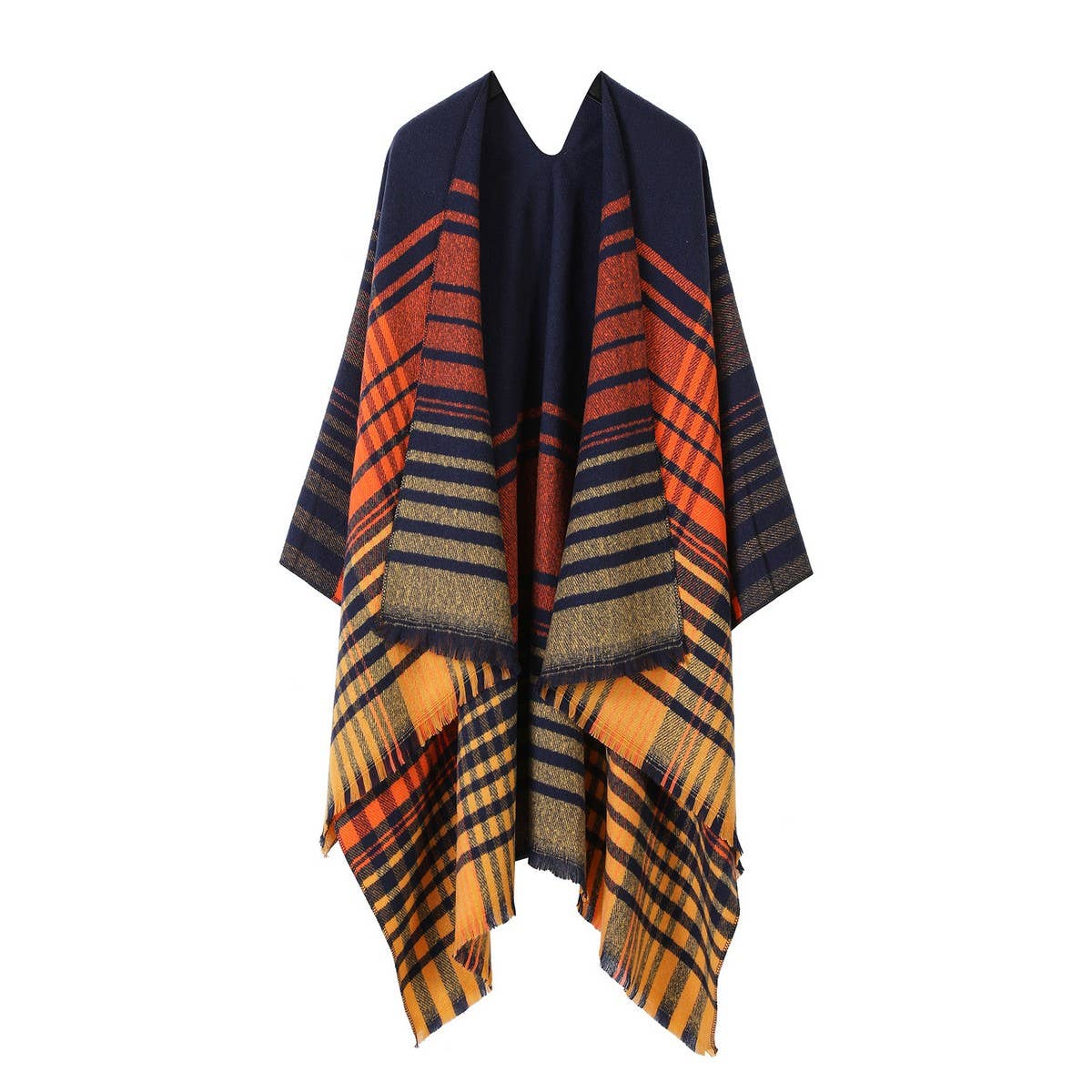 LINE PLAID SPLIT SHAWL THICK LARGE SIZE SCARF CAPE