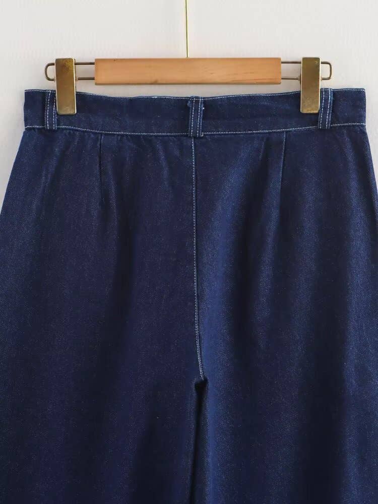 Loose belt top high-waisted trousers set