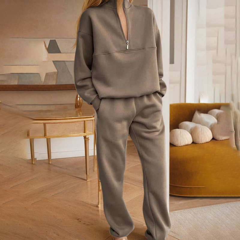 Two-piece zipper long-sleeved hoodie and trousers