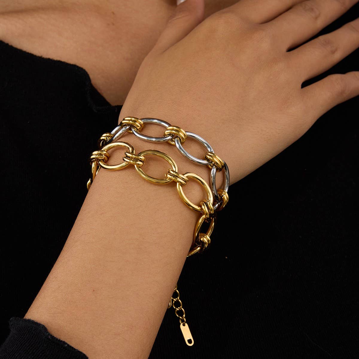 18K Gold & Silver Chunky Chain Bracelet Steel_CWAJE4651