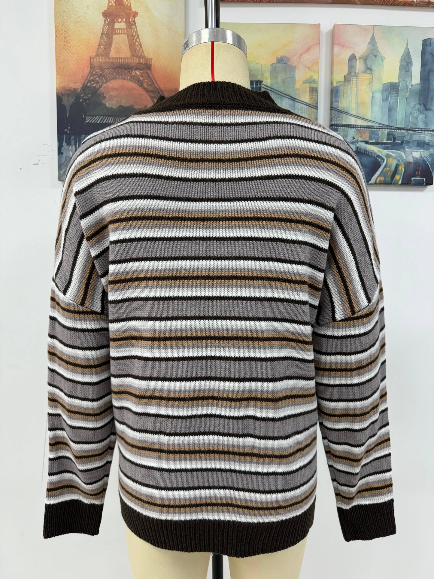 STRIPED KNIT CREWNECK PULLOVER SWEATER