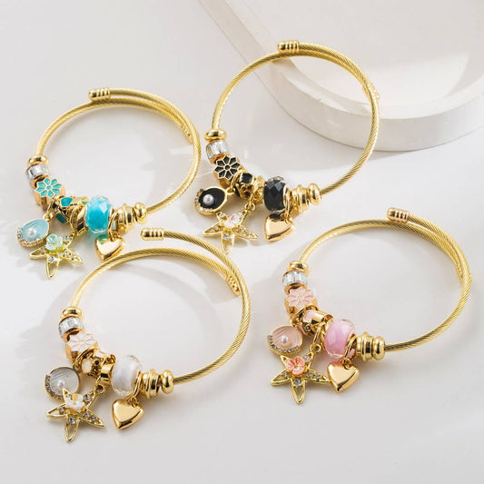 Star Shell Charm Adjustable Stainless Bracelet_CWMM8494