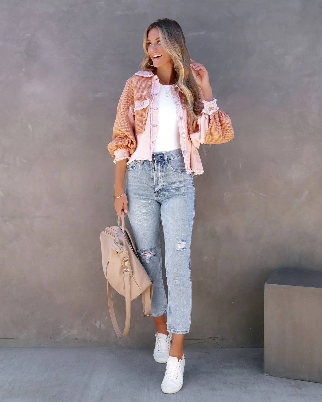 Waffle patchwork short washable coat