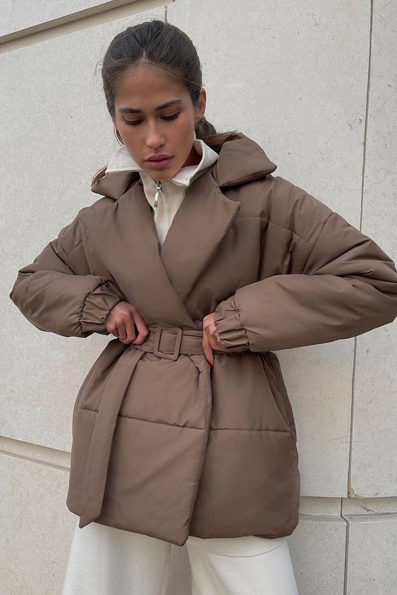 CWOCO0367_SOLID COLOR COTTON-PADDED JACKET WITH LAPEL WAIST