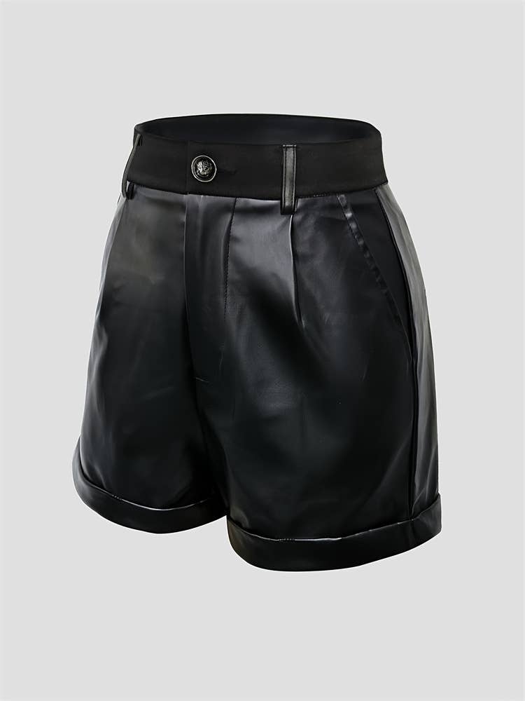 Commuter high-waisted PU lederhosen rolled hem