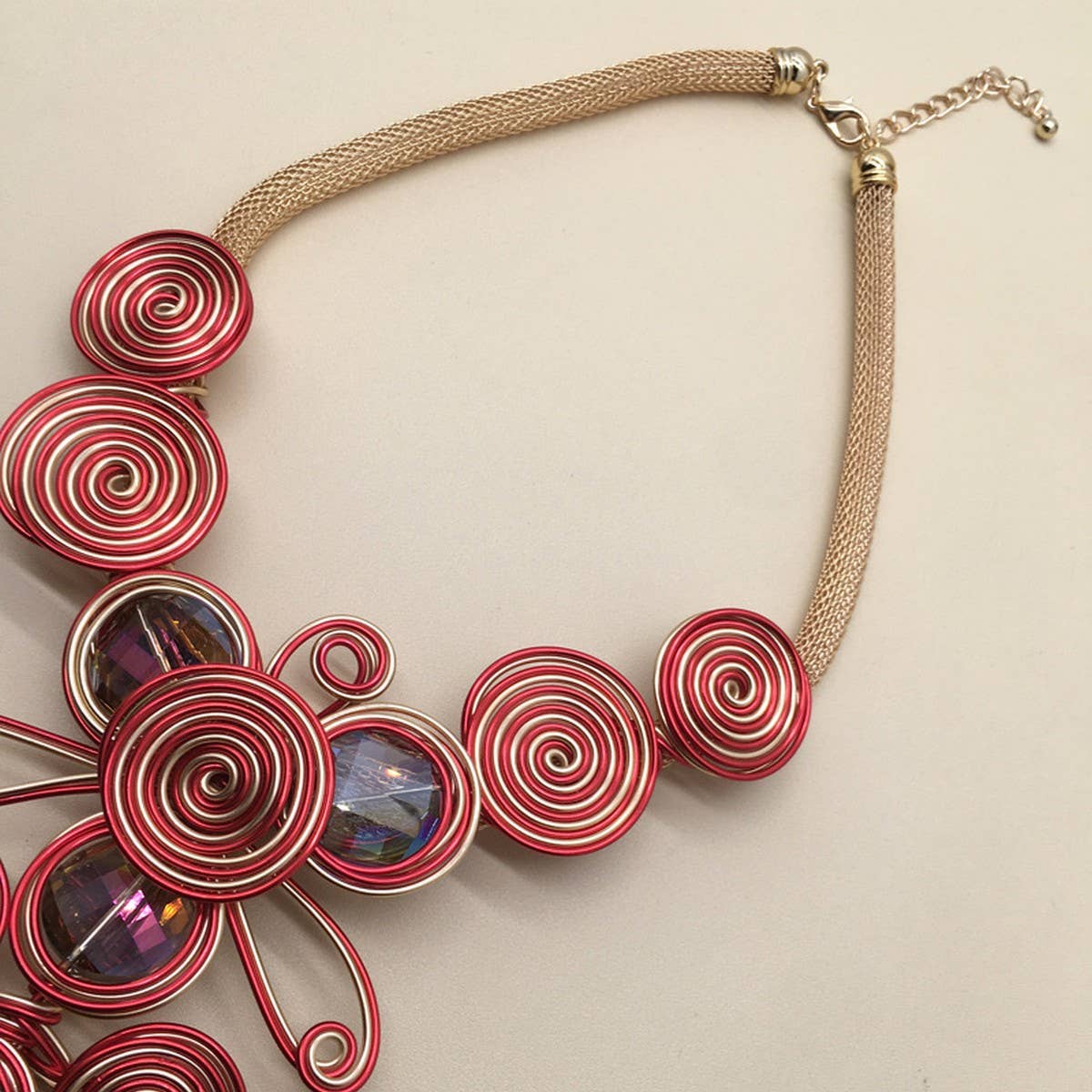 CRYSTAL ALUMINUM WIRE NECKLACE EARRING SET