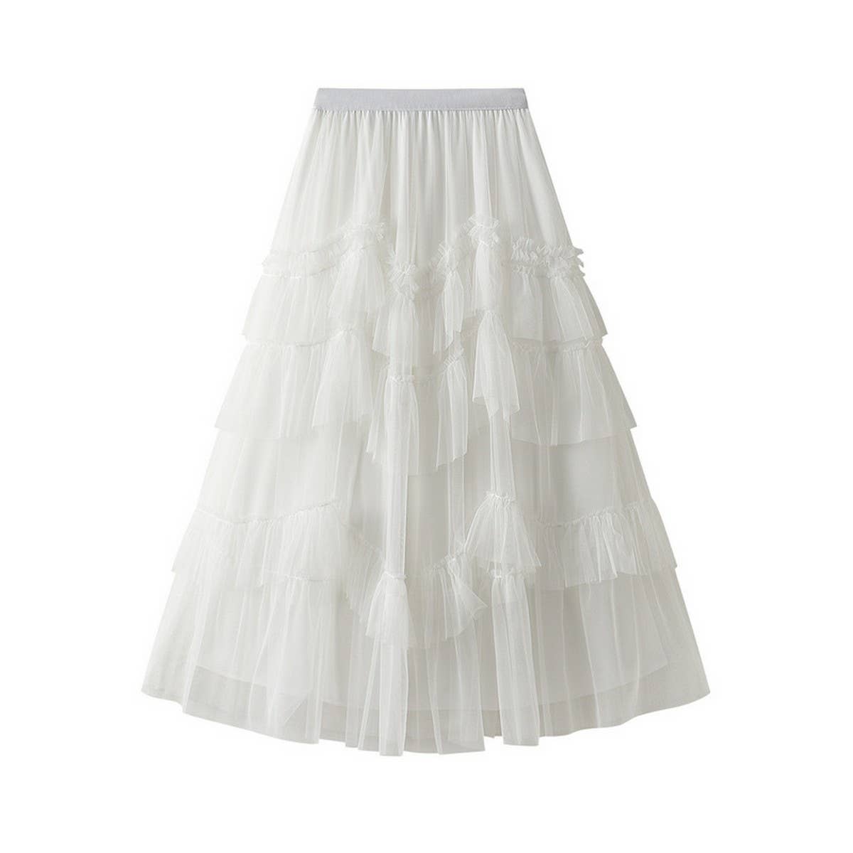 Tiered Tulle Patchwork Flared Maxi Skirt