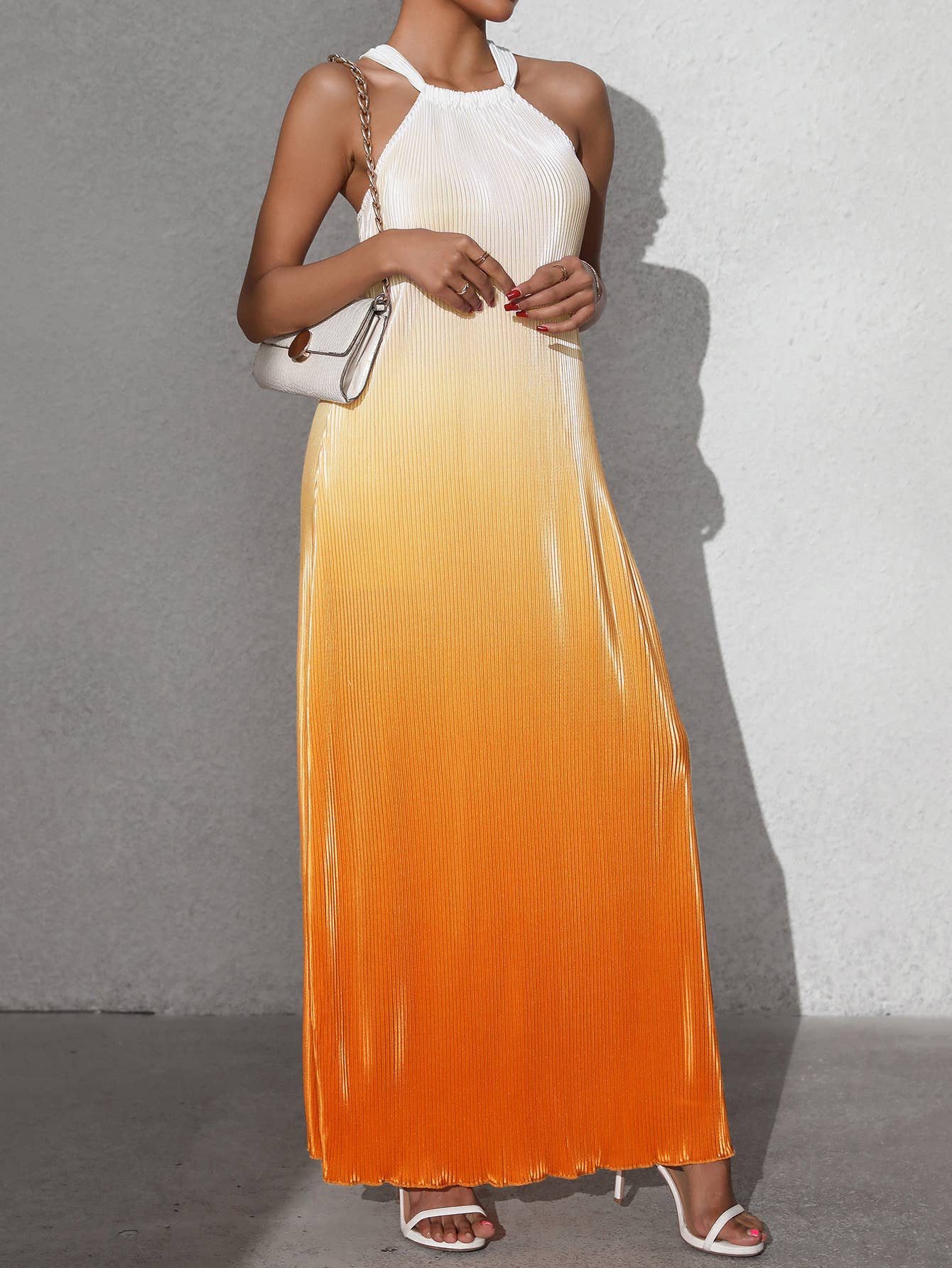 Stylish sexy backless halter color-changing dress