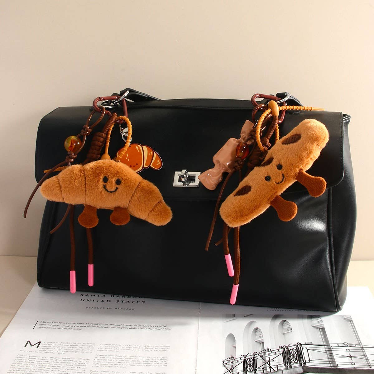 Creative Plush Baguette & Croissant Keychain Charm